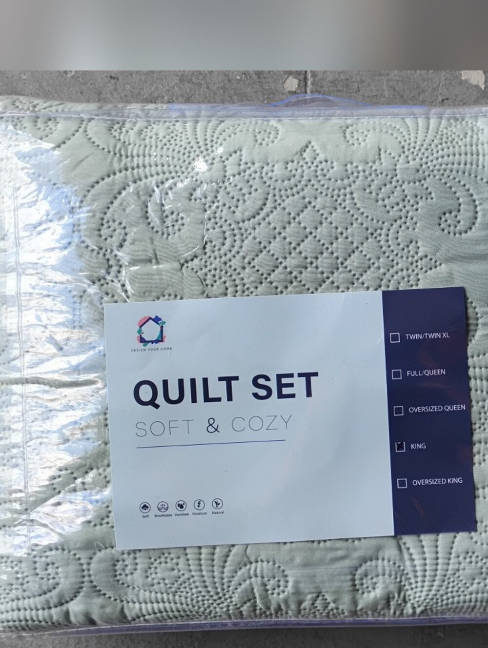 King Quilt Set Soft & Cozy Quilt - Light Mint